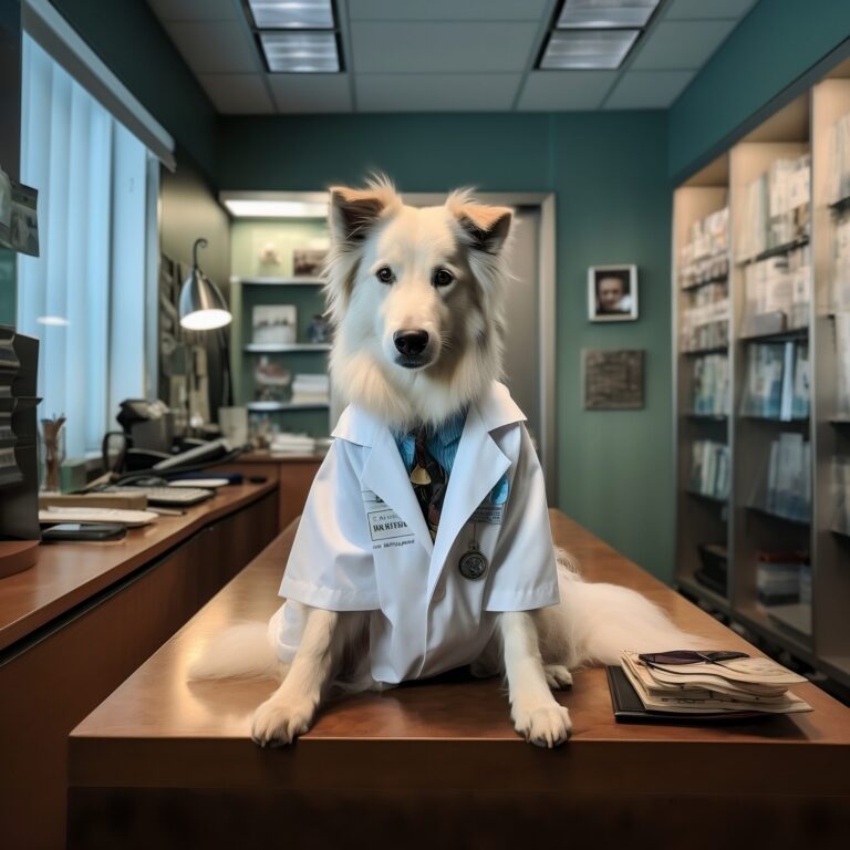 A well-trained dog at the vet