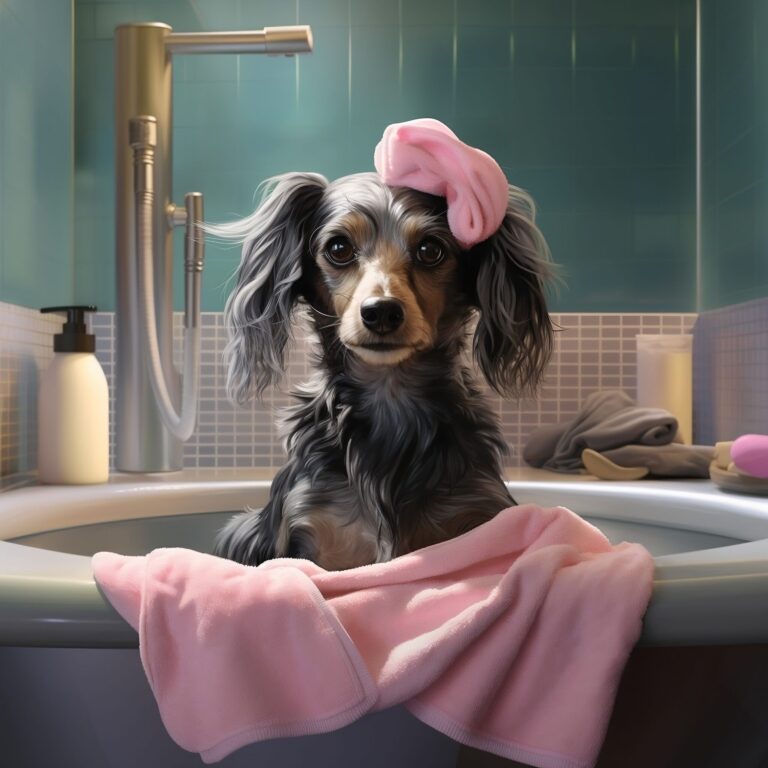 Showing a well-trained dog at the groomer.