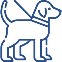 A blue line-art icon of a dog on a leash, used as a general training icon.